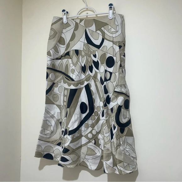 Womens Kate Hill Vintage Y2K Aztec Floral print Silk and Linen Midi Skirt S: 10 - Picture 3 of 14